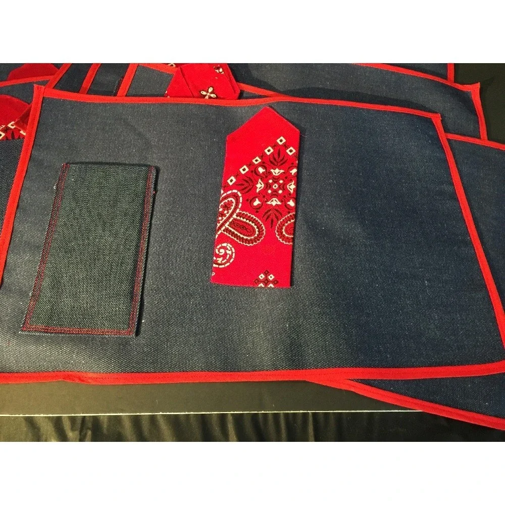 8 Denim Placements W/ Napkins Cowboy Western Rockabilly Bandana Country - Picture 3 of 5